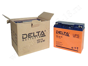 Открытая коробка и аккумулятор Delta HR 12-18 рядом